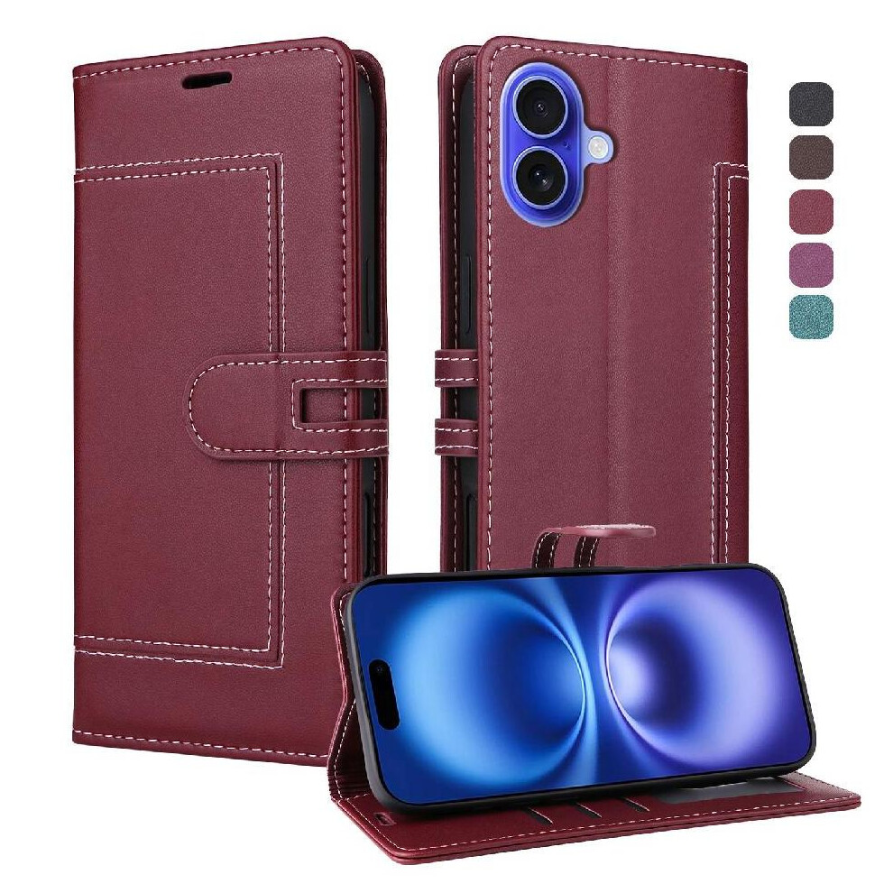 () Flip Case For Iphone 16 Card Slots Rfid Blocking Magnetic Buckle Closure Kickstand Premium Pu Leather 764563247707