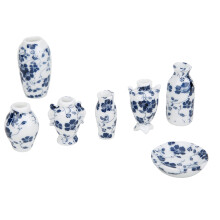 1:12 Mini Ceramic Blue & White Vase Set for Doll House Decor