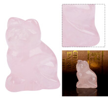 Rose Quartz Cat Carving Healing Stone Pink