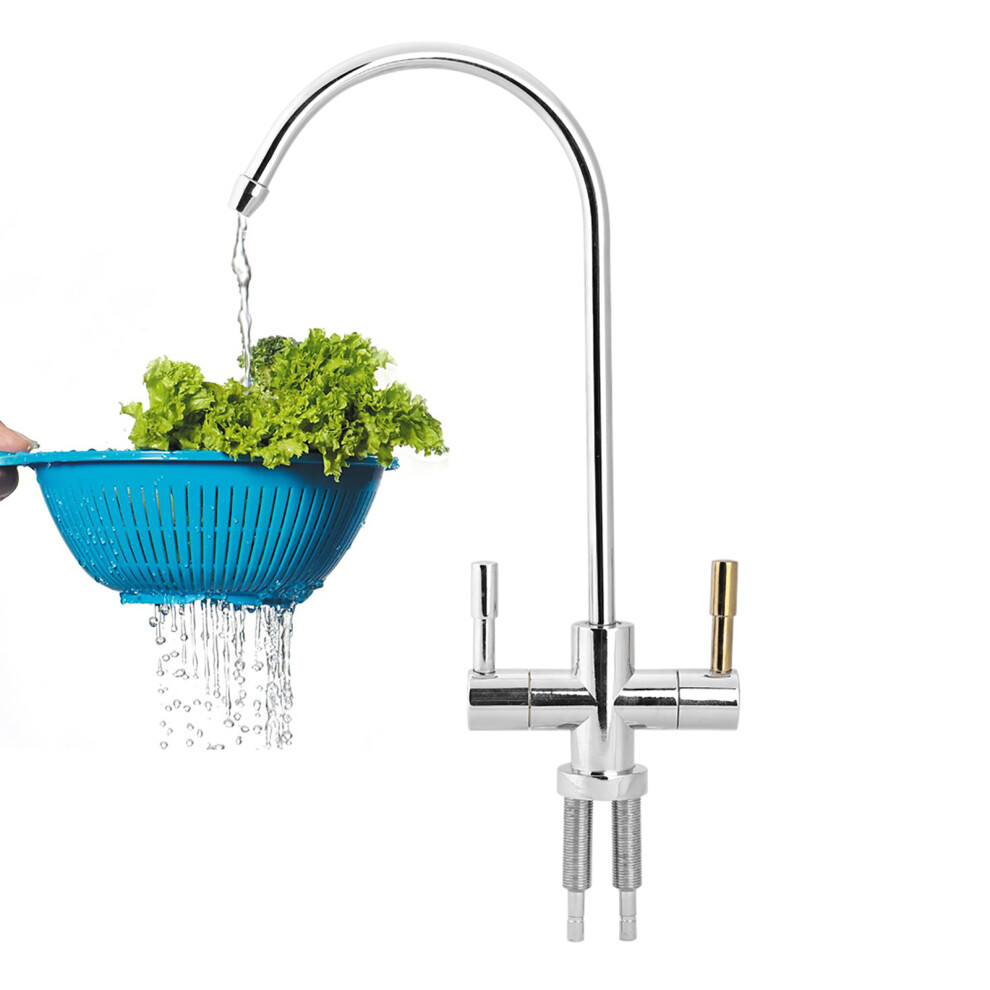 Chrome^Finish 1/4'' Double Holes Sink Tap With Ro Water Purification System 4061392907304