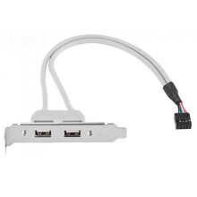 Cabo USB 2.0 Fêmea de Baixo Perfil com Conector de 9 Pinos para Placa-Mãe, 30 cm de Comprimento, com Suporte PCI de 8 cm de Altura.
