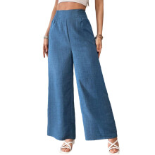 Damenhose mit hohem Bund und weitem Bein im-Deim blau XXL