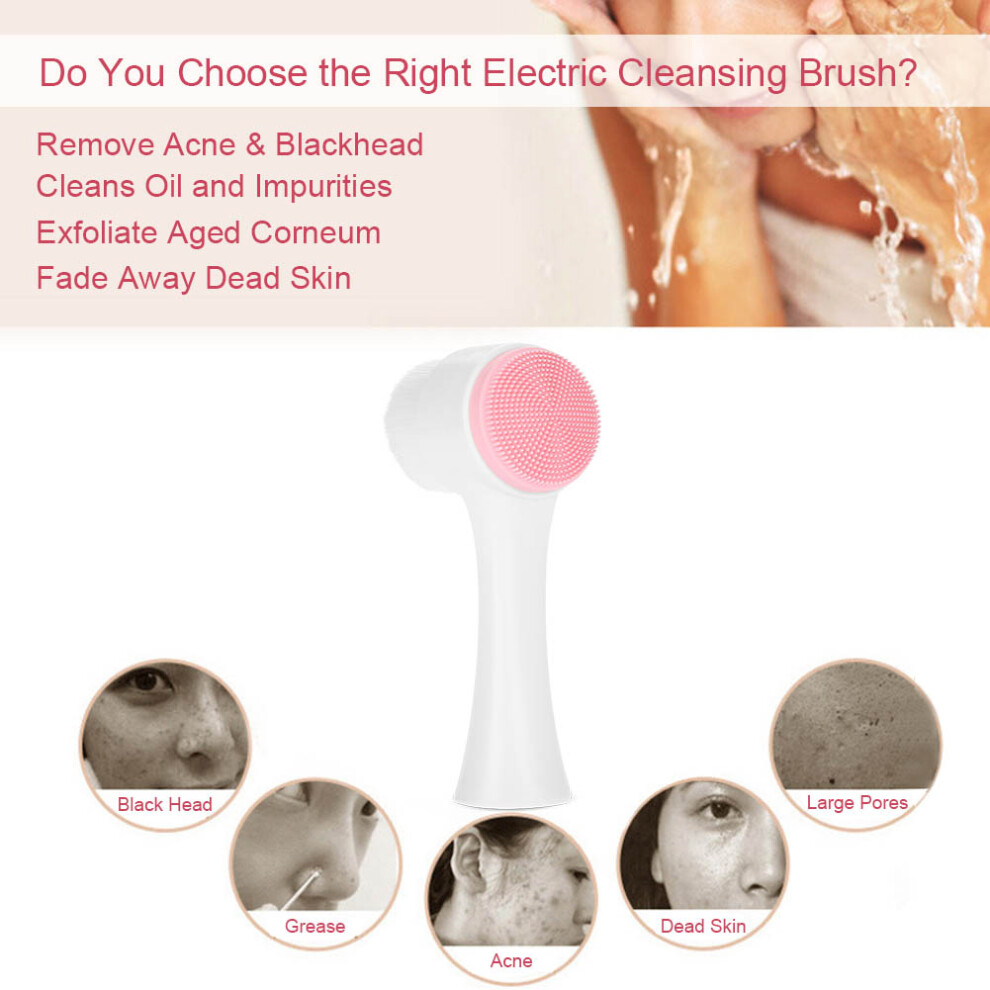 Pink 3D Double Face Face Cleansing Brush Exfoliating Massage Tool