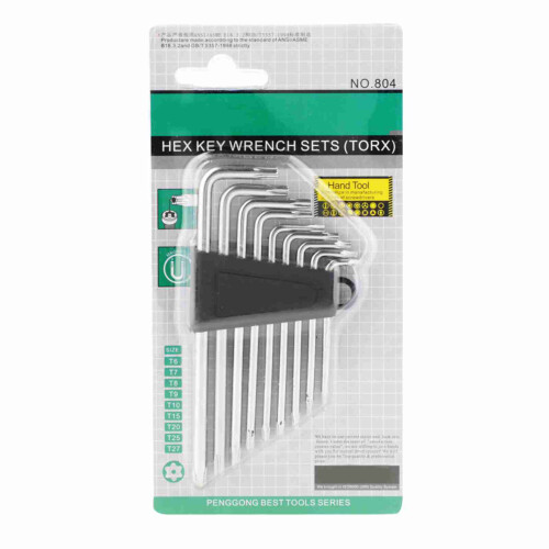 9pcs Chrome Vanadium Star Hex L-Shaped Wrench Set, Durable & Portable 1