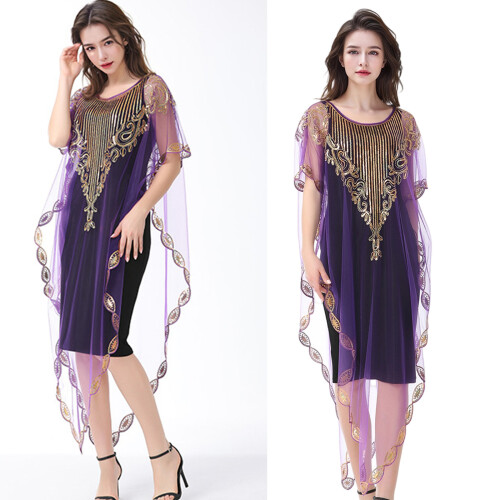 Durchsichtiges Cape-Schalkleid aus Mesh mit-Lila OS 1