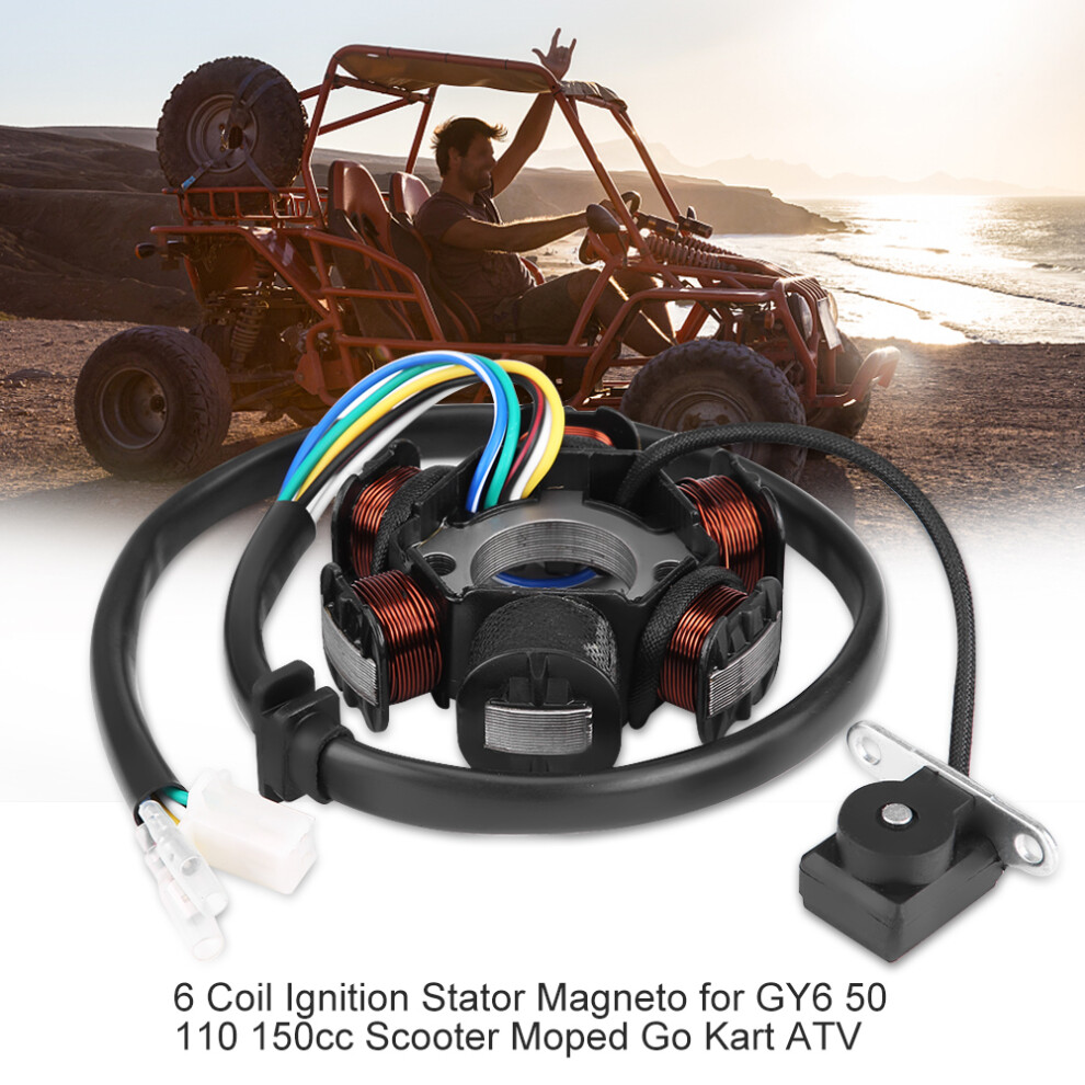 6-Coil Ignition Stator Magneto For Gy6 50 110 150Cc Scooter Moped Atv Black/Silver 8781392912493
