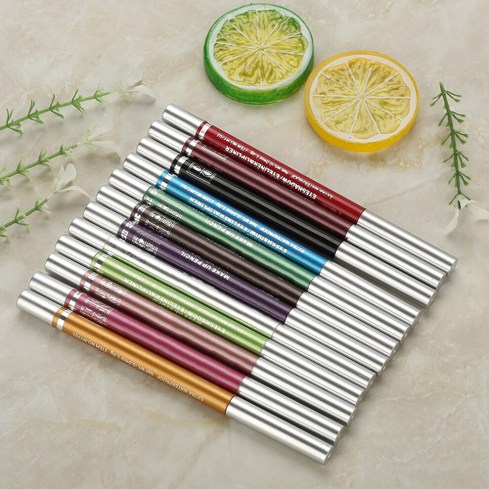 12 Colors Waterproof Eyeliner & Lipliner Set, Long Lasting, 14.8cm