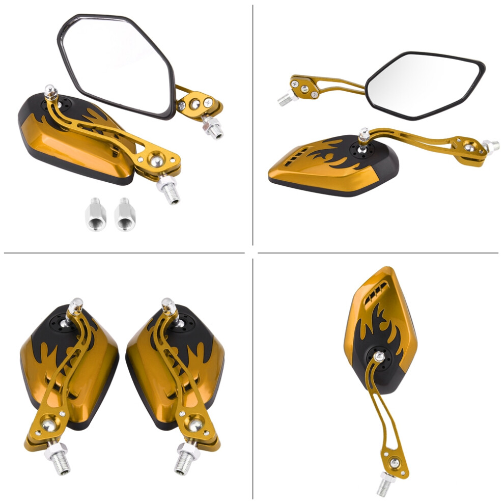 Universal Motorcycle Scooter Aluminum Flame Pattern Rear View Mirrors 8Mm 10Mm Yellow 9421392917195