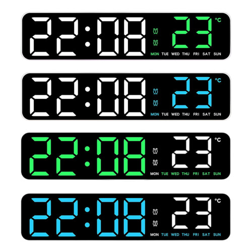 Office Bedroom Digital Clock LED Screen-White shell green li 1