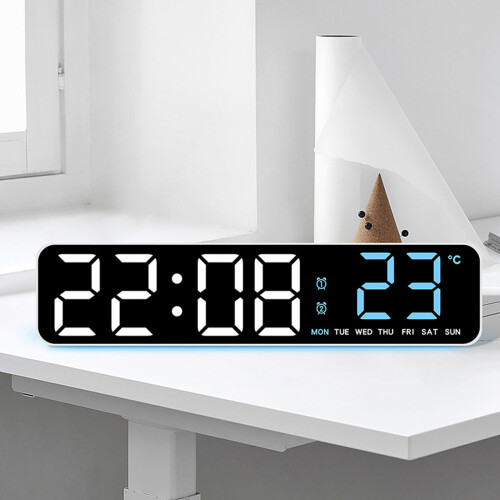 Office Bedroom Digital Clock LED Screen-White shell green li 2