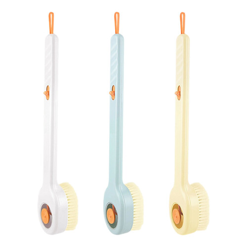 Ergonomic Long Handle Bath Brush With Shove Dispenser-Yellow 1