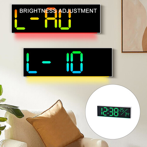 Digital Wall Clock With Auto Color Cycling-6677R Black Shell 1