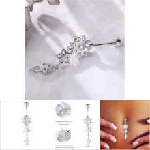 Flower Shaped Copper Anti-Allergy Belly Ring 52x11mm Silver or Gold