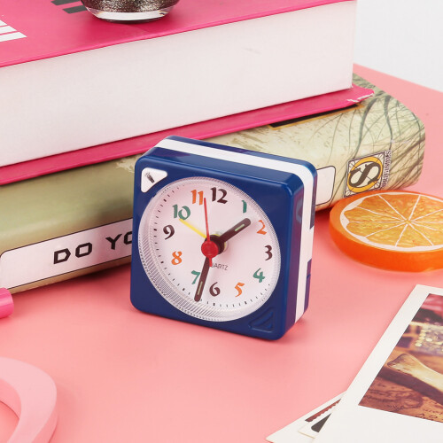 Mini Travel Alarm Clock Quartz LED Light with Snooze Function, Blue