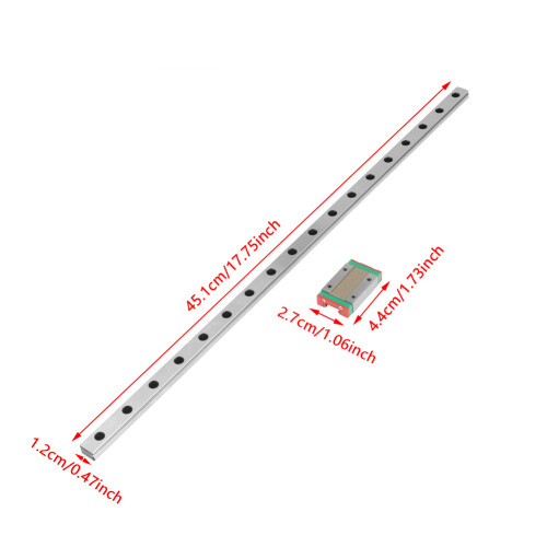 Miniature Linear Rail Guide MGN12H 450mm, 12mm Width, Light & Precise