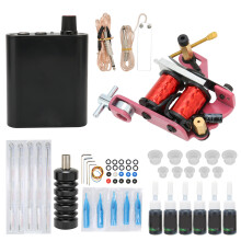 Spule Tattoo-Maschine Set mit Netzteil 90–265V EU-Stecker, 6 Flaschen Tinte