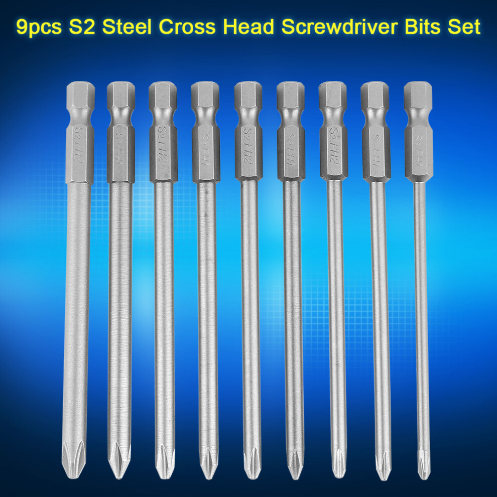 Australia S2 Steel 9Pcs Screwdriver Bits Set 1/4In Hex Cross & Ph Heads 100Mm 8051392940285