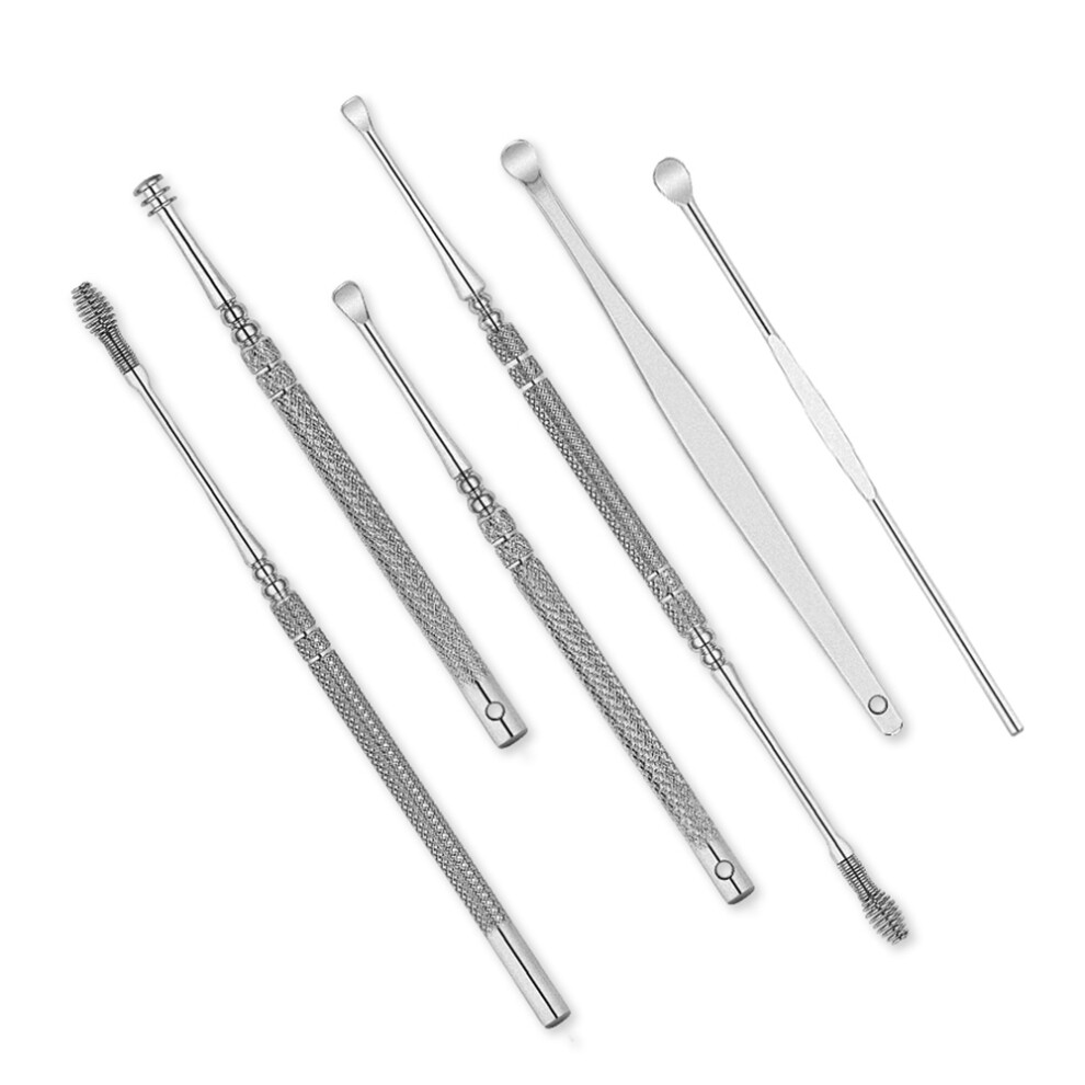 Stainless Steel Ear Pick Set 6pcs Spiral Spring Earwax Remover Durable Stylish