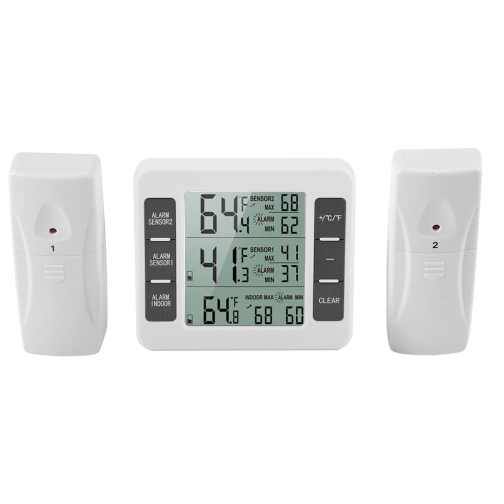 Digital Wireless Thermometer for Refrigerator with 2 Sensors & Alarm Function /