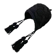 Stylish Winter Hat Knit Cap With Long Tassels Perfect-Black