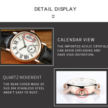 Women Lady Quartz Watch with Red Leather Strap, 30m Water-Resistant