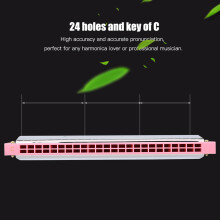 24 Holes C Key Metal Harmonica for Kids and Beginners – Pink (180x30x20mm)