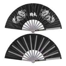 Stainless Steel Tai Chi Fan Black 64x35cm for Martial Arts & Dance