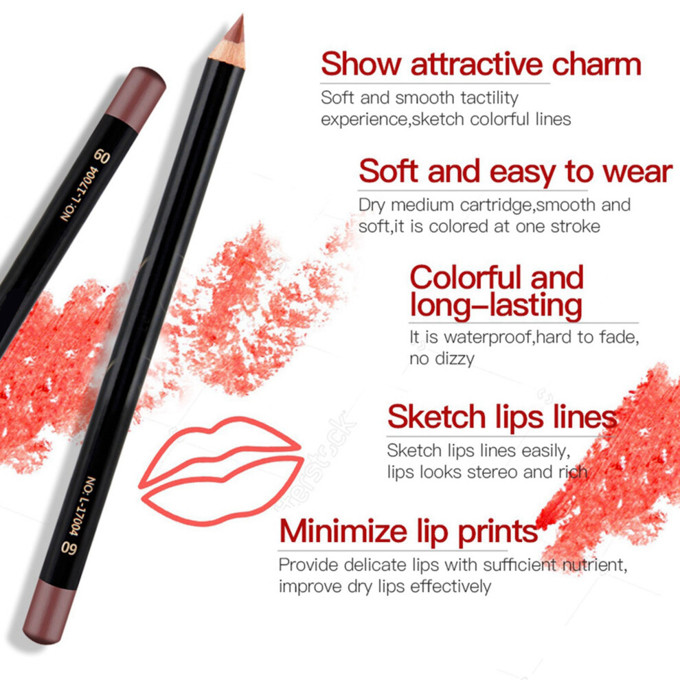 12pcs Waterproof Lip Liner Set, Long Lasting, 14.2cm Multi Colors