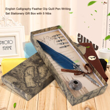 Feather Dip Quill Pen Set with 5 Nibs - Elegant Calligraphy Stationery Gift