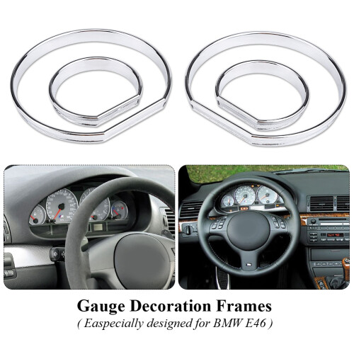 4pcs Chrome Dial Ring Trim for BMW E46 Dashboard Speedometer Gauge