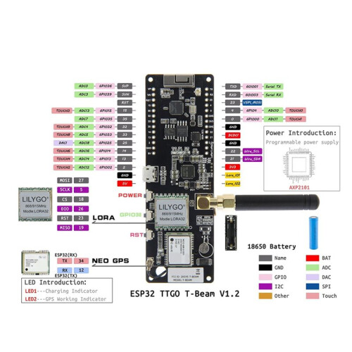 LILYGO Meshtastic T- V1.2 LoRa Module ESP32 GPS NEO-6M WiFi  Wireless Module 923MHz