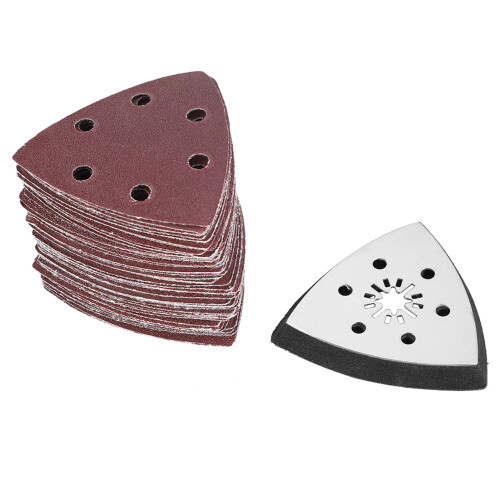 Oscillating Multi Tool Sanding Pad 61pcs 90mm 6 Holes Triangle with Sand Paper 1