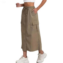 Womens Cargo Skirt High Drawstring Quick Dry Maxi-camelcolor XL