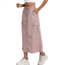 Womens Cargo Skirt High Drawstring Quick Dry Maxi Skirt-Pink L