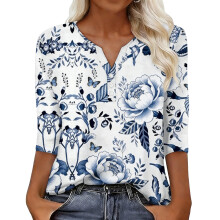 Women's sleeve V-neck T-shirts for Spring comfortable,-Blue S