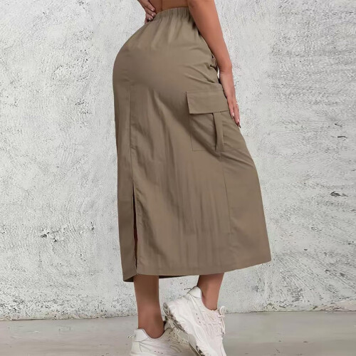 Womens Cargo Skirt High Drawstring Quick Dry Maxi-camelcolor XL 1