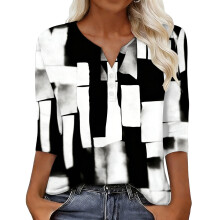 Women's sleeve V-neck T-shirts for Spring -Black XL