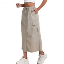 Womens Cargo Skirt High Drawstring Quick Dry Maxi-Khaki XXL