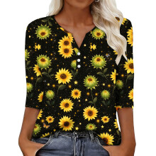 Women's sleeve V-neck T-shirts for Spring -Yellow XL