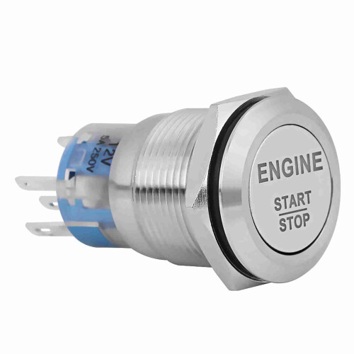 12V White LED Car Engine Start Stop Button Stainless Steel 19mm Diameter 2