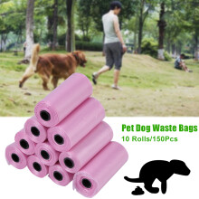 10 Rolls/150Pcs Pink Dog Waste Bags 33x22cm Durable Trash Bags
