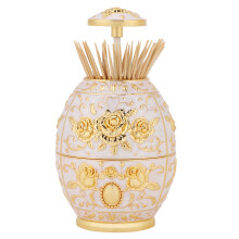 Zinc Alloy Toothpick Dispenser with Gold Flower Pattern Hand Press Holder