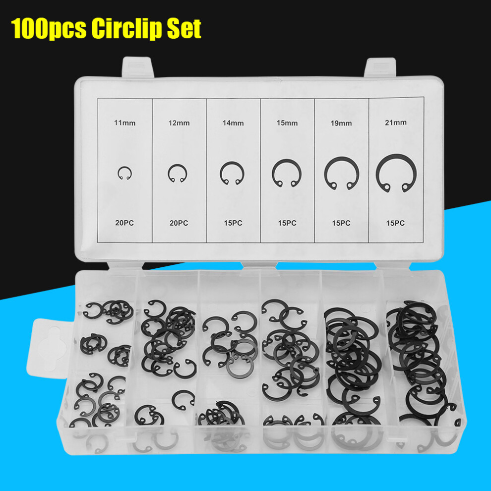 Snap Retaining Ring Circlip Set 100Pcs 11Mm-21Mm Durable Steel Versatile Tool 8451392958028