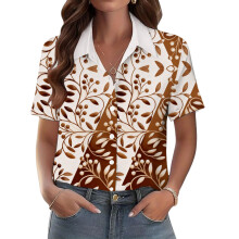 Women's V-neck short-sleeved shirt, casual positional-Brown L