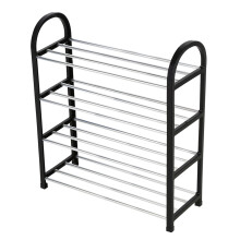4-Tier Plastic Aluminum Shoe Rack Home Organizer Black Silver