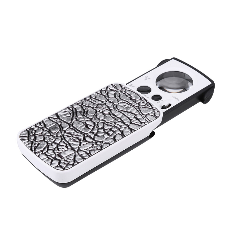 Silver Viewing Loupe 30X/60X/90X Magnifier With Led For Jewelry Inspection