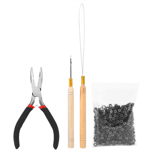 4Pcs Hair Extension Kit with Micro Rings, Pliers & Pulling Needles 1