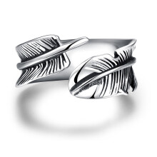 Men's Fashion Feather Shaped Titanium Steel Opening Ring For Boyfriend - 8#、