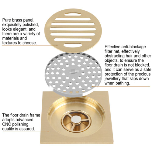 Square Floor Drain Brass Grate Bathroom Shower 1