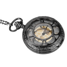 Elegant Quartz Pocket Watch Hollow Round Case Analog Movement with Chain 1pc